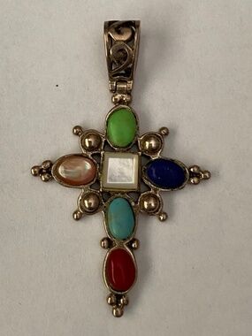 Vintage multi-stone southwestern cross pendant made of sterling silver